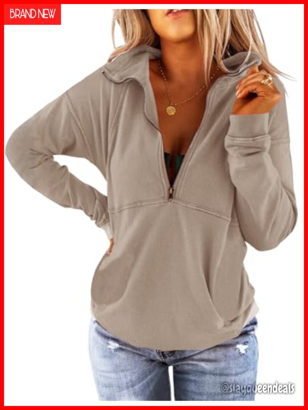 Women's Long Sleeve Half Zip Lapel Sweatshirt Relaxed Fit Pullover